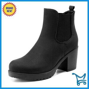 Women's Chunky Heel Chelsea Ankle Boots Slip On Elastic Heeled Booties